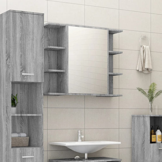 Armoire de toilette avec miroir gris Sonoma 80x20,5x64 cm en bois