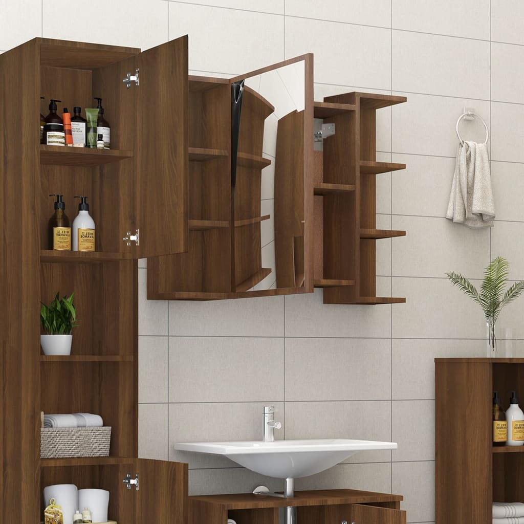 Armoire de toilette avec miroir aspect chêne marron 80x20,5x64cm matériau bois