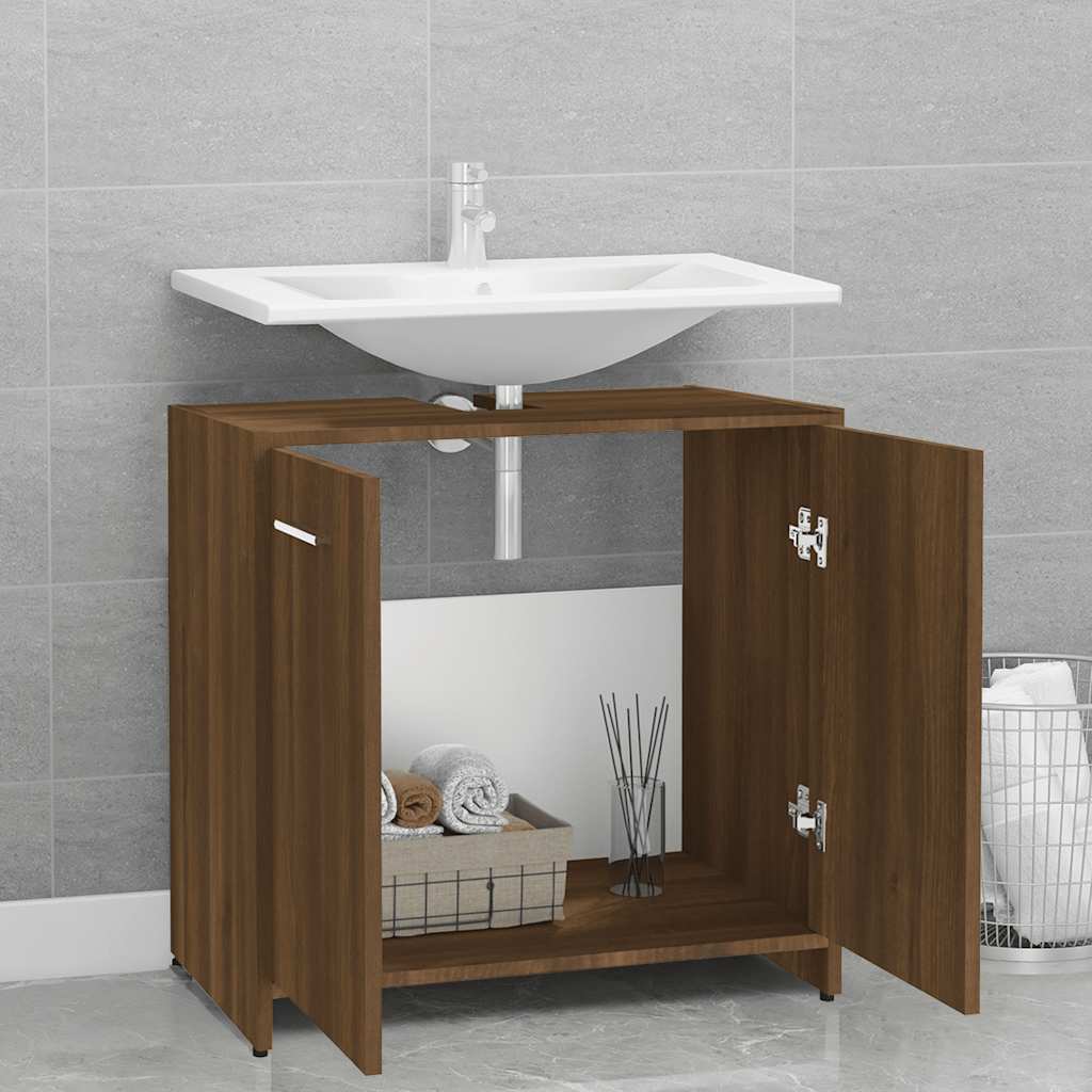 Meuble de salle de bain aspect chêne marron 60x33x60 cm matériau bois