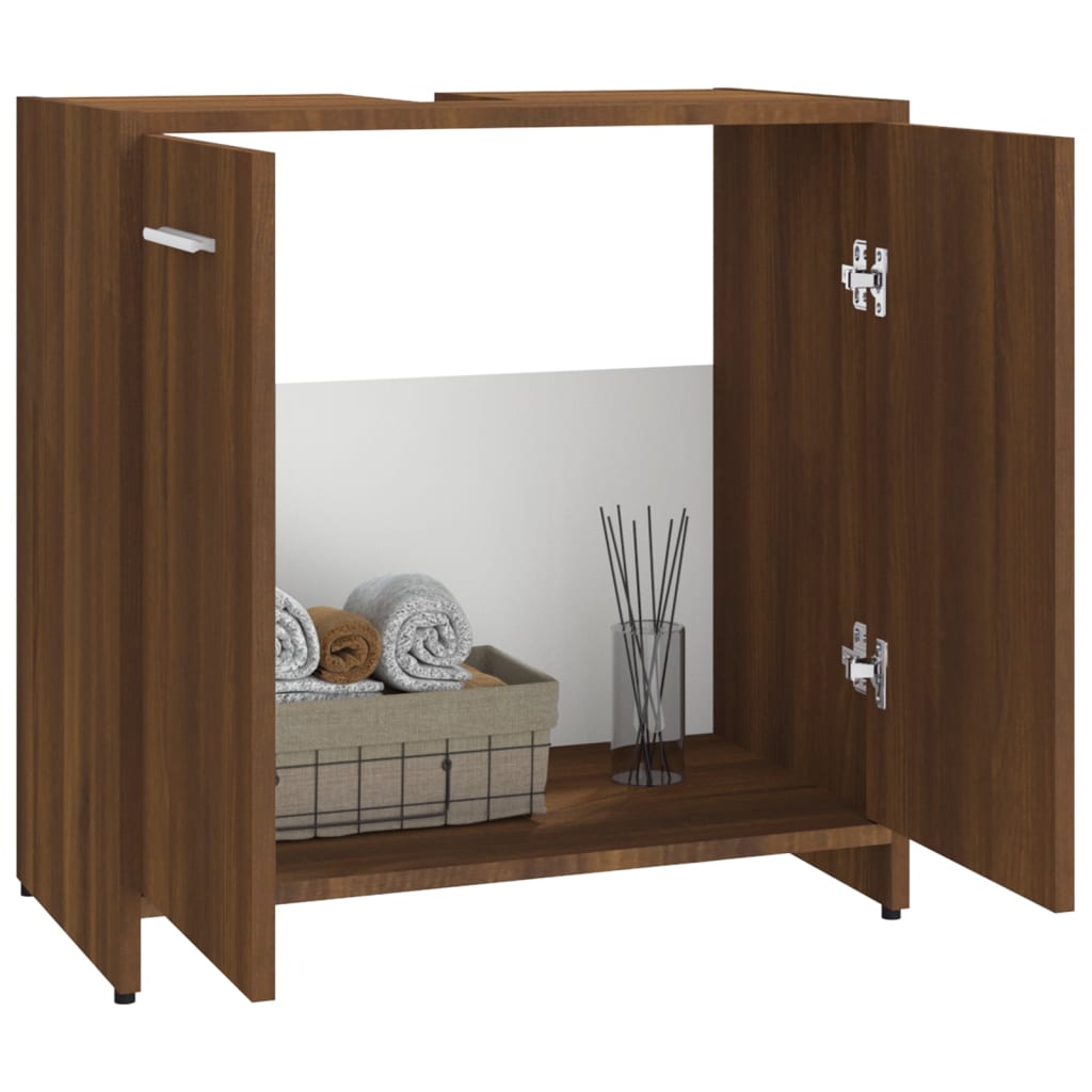 Meuble de salle de bain aspect chêne marron 60x33x60 cm matériau bois