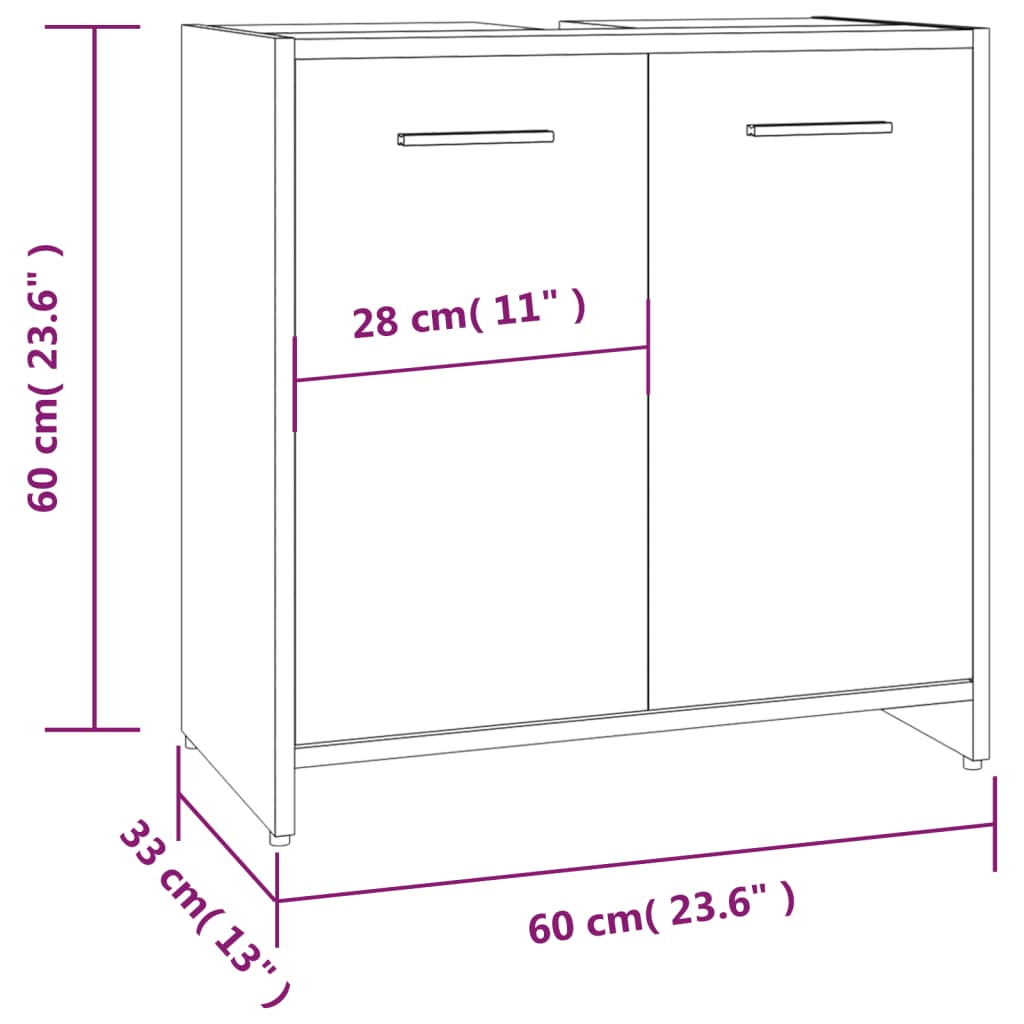 Meuble de salle de bain aspect chêne marron 60x33x60 cm matériau bois