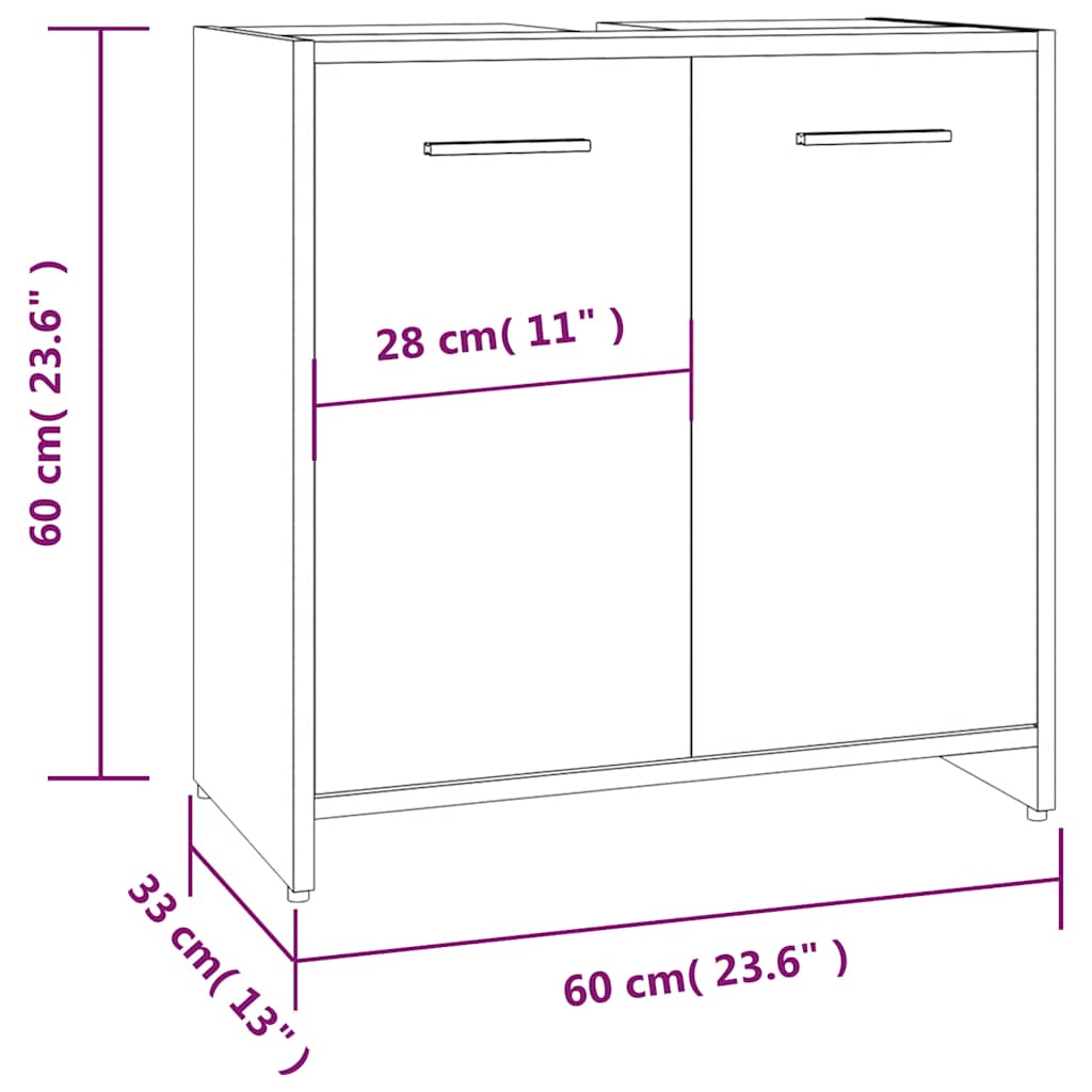 Meuble de salle de bain aspect chêne marron 60x33x60 cm matériau bois