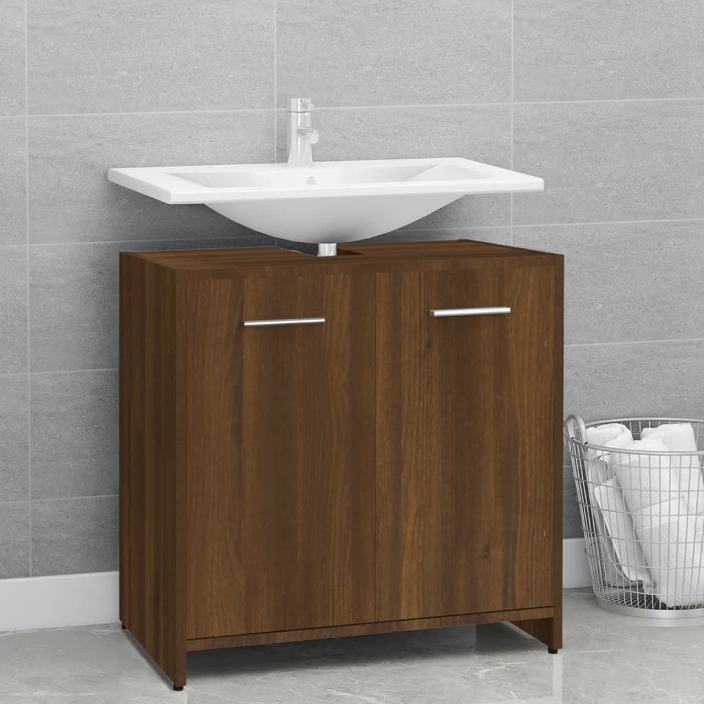 Meuble de salle de bain aspect chêne marron 60x33x60 cm matériau bois