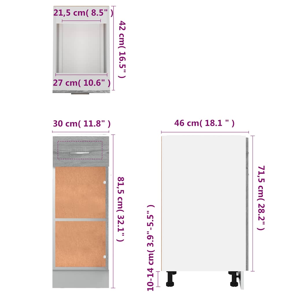 Unterschrank mit Schublade Lyon Grau Sonoma 30x46x81,5 cm