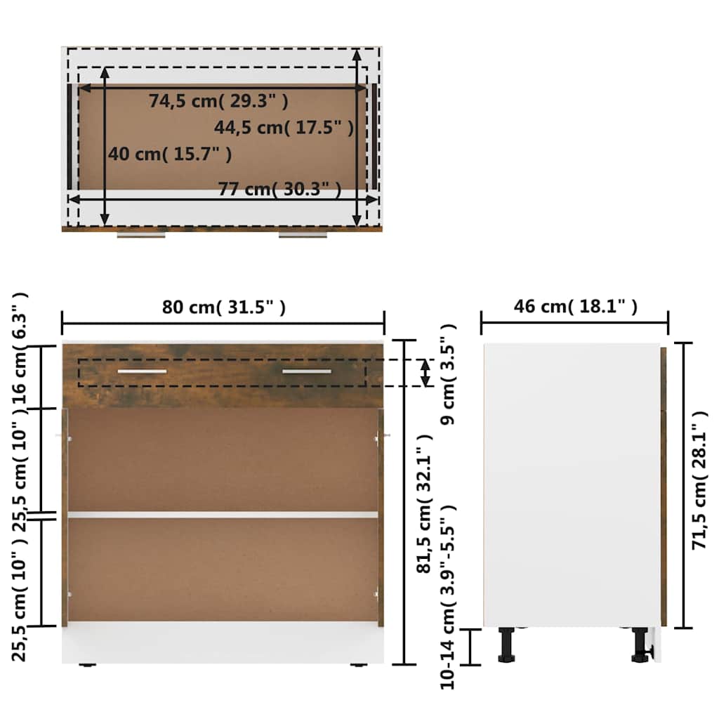 Unterschrank mit Schublade Lyon Räuchereiche 80x46x81,5 cm