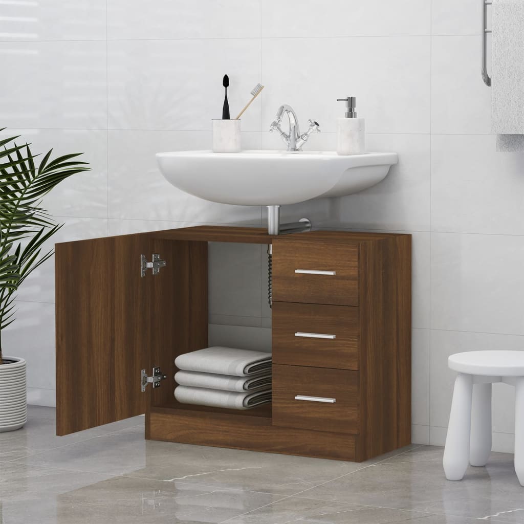 Meuble vasque aspect chêne marron 63x30x54 cm en bois