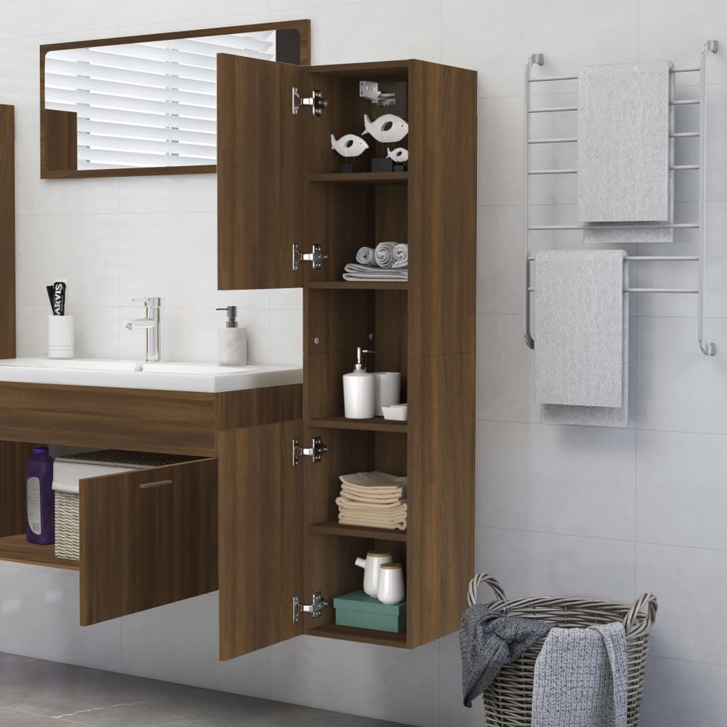 Meuble de salle de bain aspect chêne marron 30x30x130 cm matériau bois