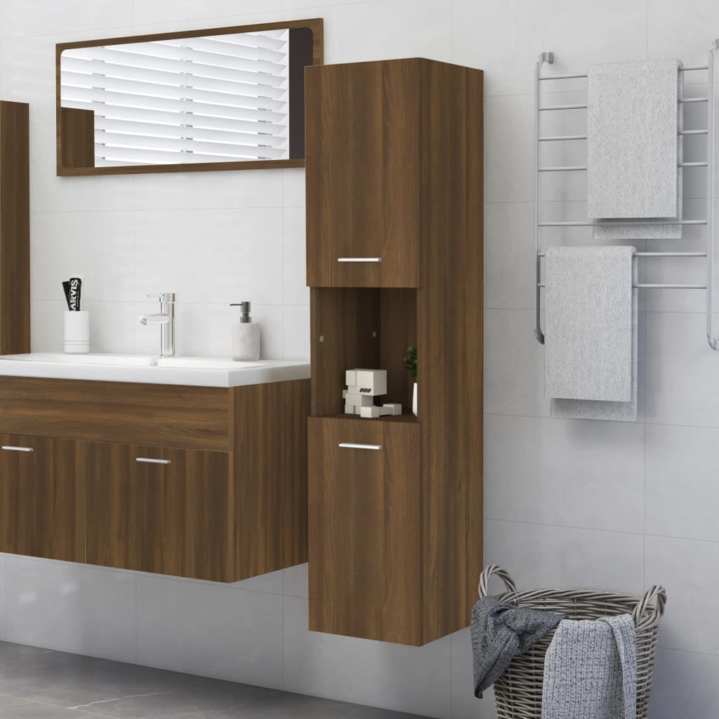 Meuble de salle de bain aspect chêne marron 30x30x130 cm matériau bois