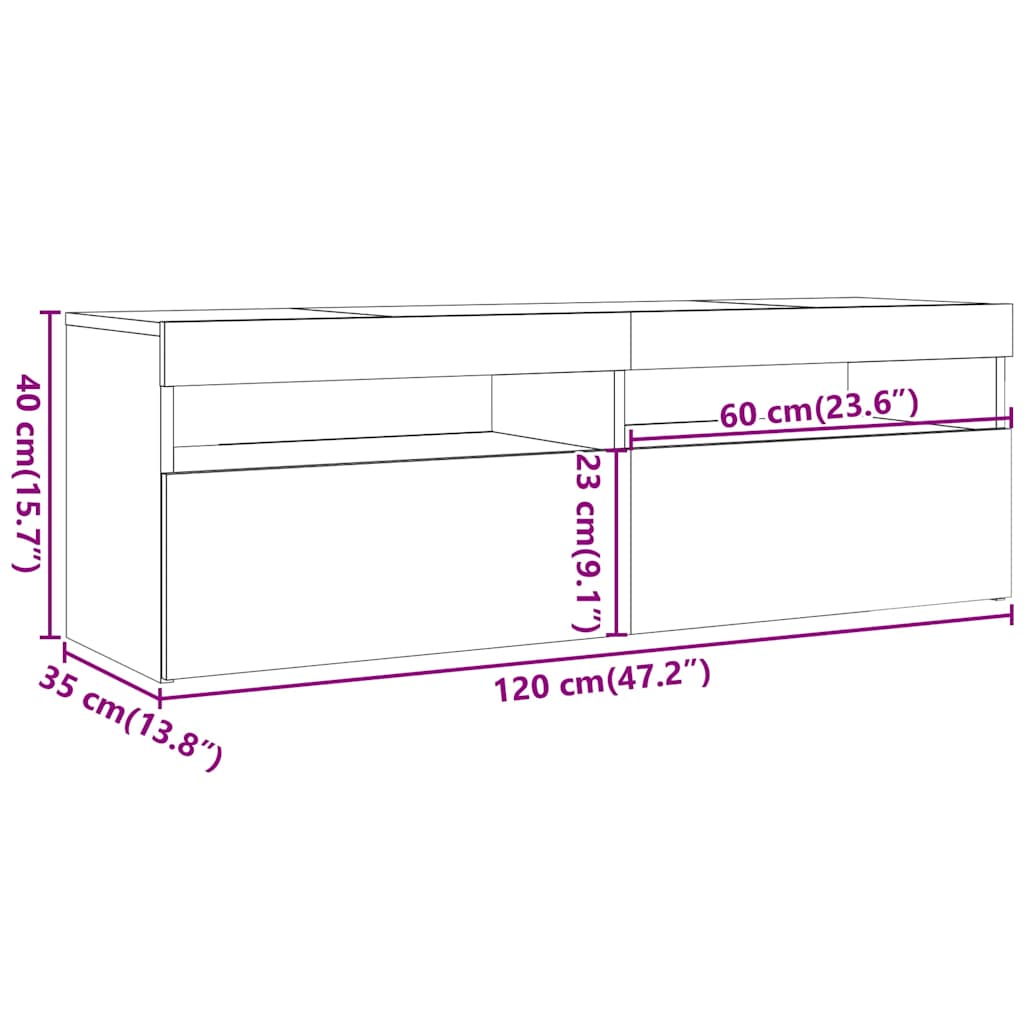 TV-Schrank mit LED-Leuchten Grau Sonoma 120x35x40 cm