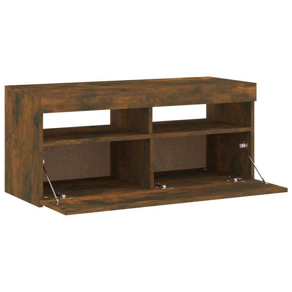 TV cabinet with LED lights smoked oak 90x35x40 cm