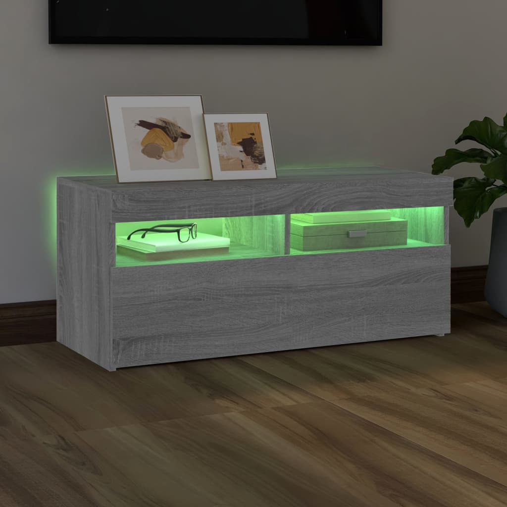 TV Cabinet with LED Lights Gray Sonoma 90x35x40 cm