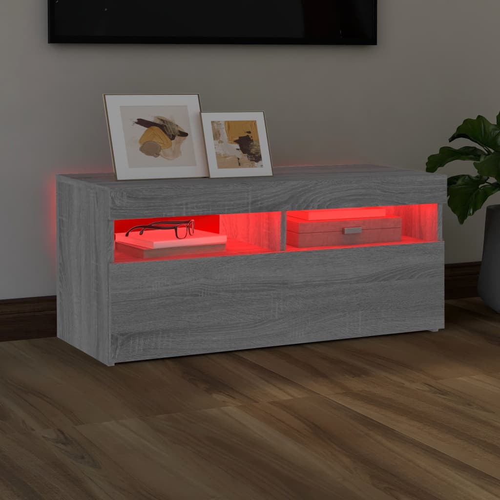 TV Cabinet with LED Lights Gray Sonoma 90x35x40 cm