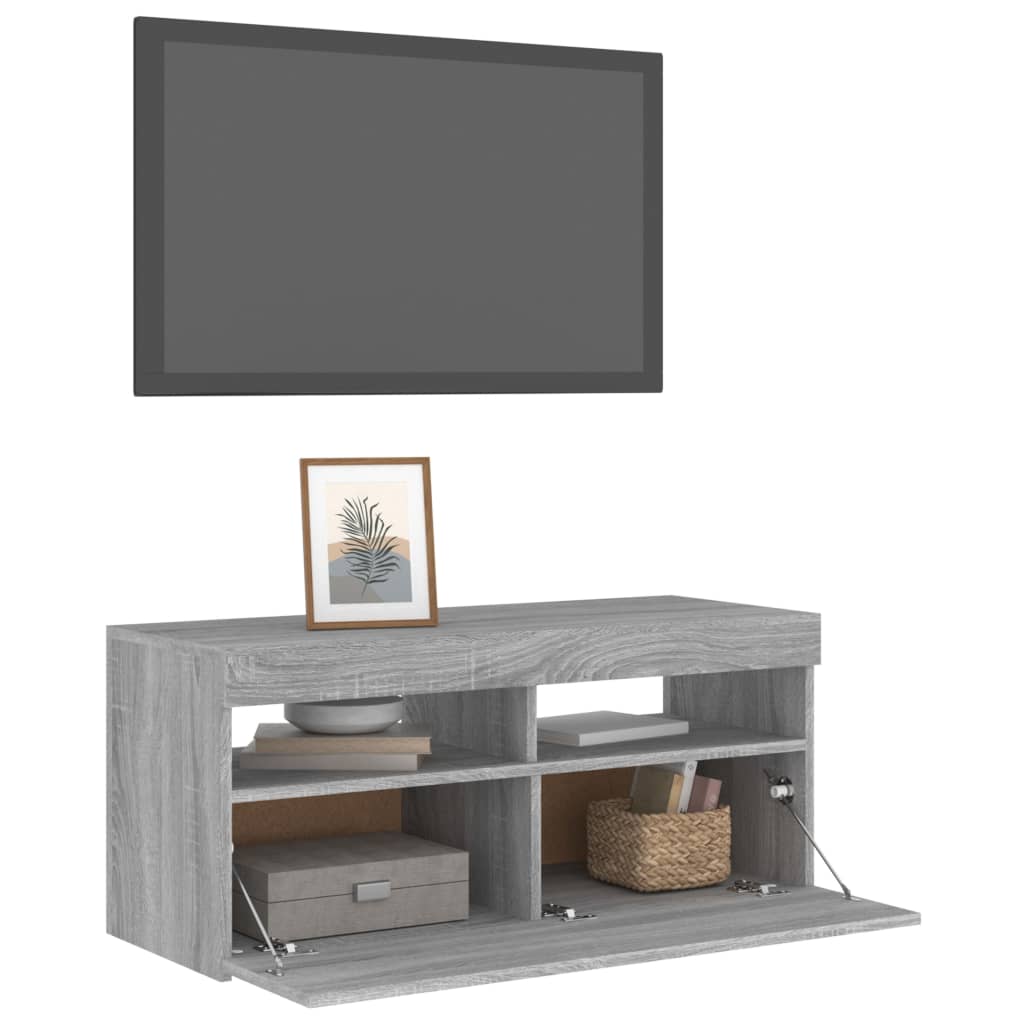 TV Cabinet with LED Lights Gray Sonoma 90x35x40 cm