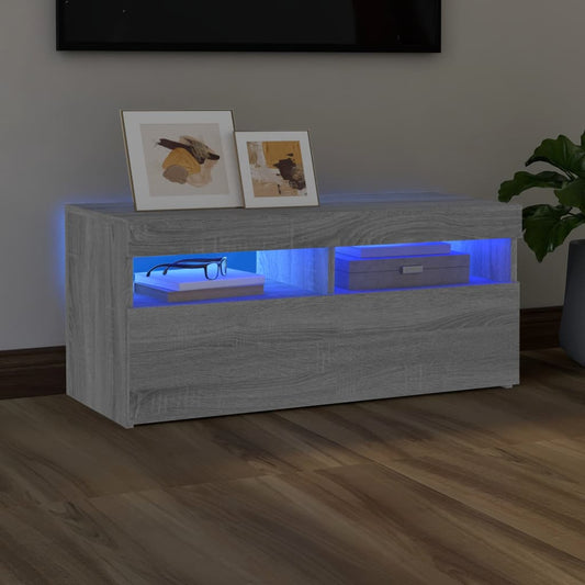 Meuble TV avec lumières LED Gris Sonoma 90x35x40 cm
