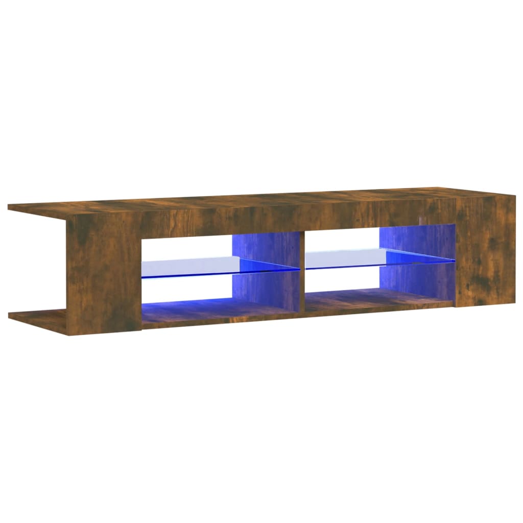 TV cabinet with LED lights smoked oak 135x39x30 cm