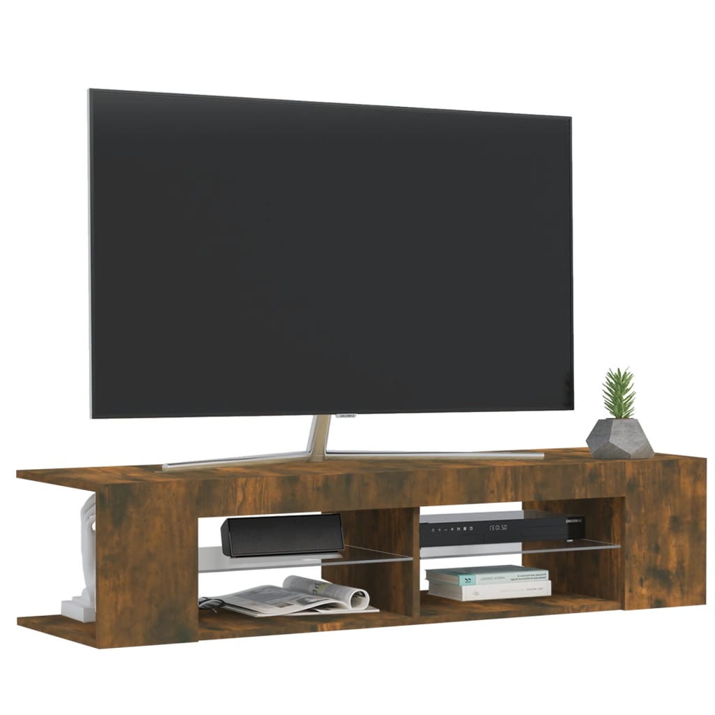 TV cabinet with LED lights smoked oak 135x39x30 cm