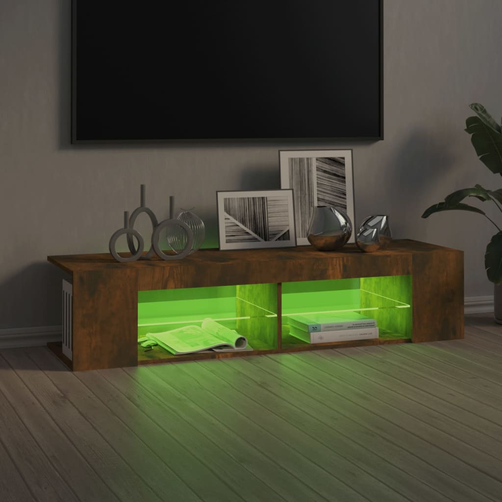 TV cabinet with LED lights smoked oak 135x39x30 cm