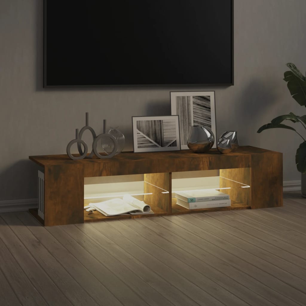 TV cabinet with LED lights smoked oak 135x39x30 cm