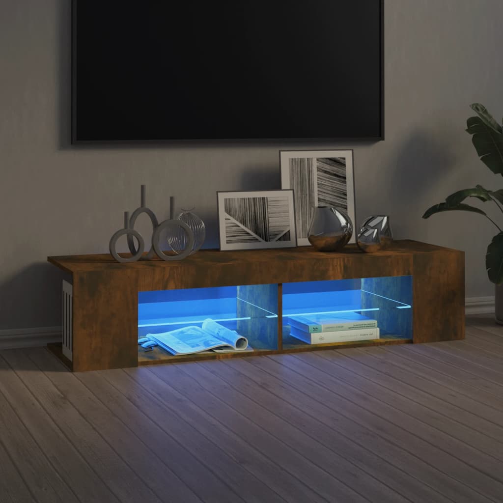 TV cabinet with LED lights smoked oak 135x39x30 cm
