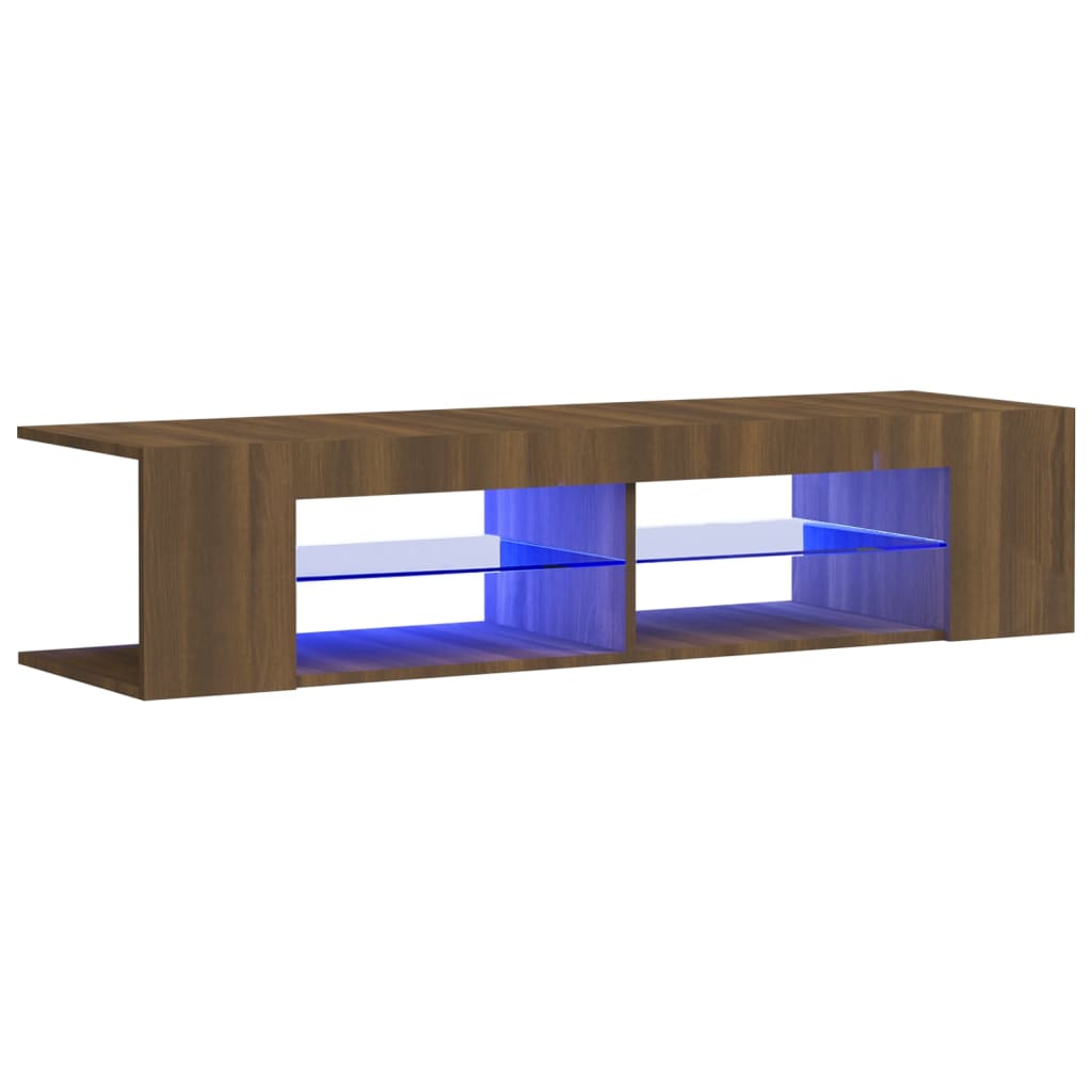 TV cabinet with LED lights brown oak look 135x39x30 cm