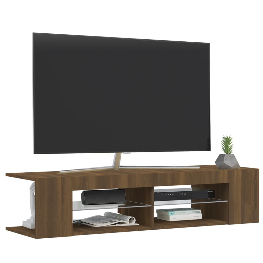 TV cabinet with LED lights brown oak look 135x39x30 cm