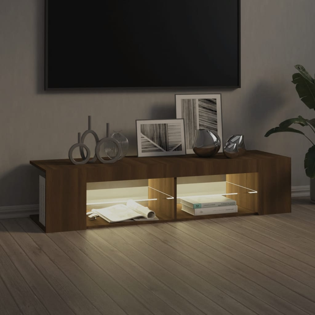 TV cabinet with LED lights brown oak look 135x39x30 cm