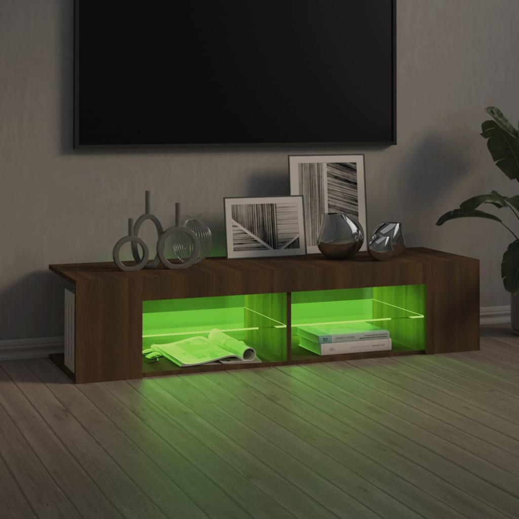 TV cabinet with LED lights brown oak look 135x39x30 cm