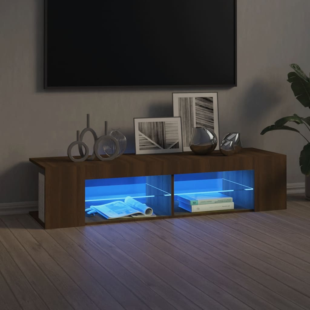 TV cabinet with LED lights brown oak look 135x39x30 cm