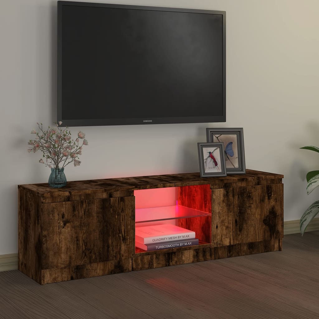 TV cabinet with LED lights smoked oak 120x30x35.5 cm