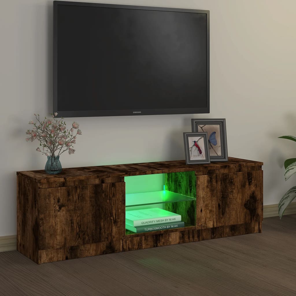 TV cabinet with LED lights smoked oak 120x30x35.5 cm