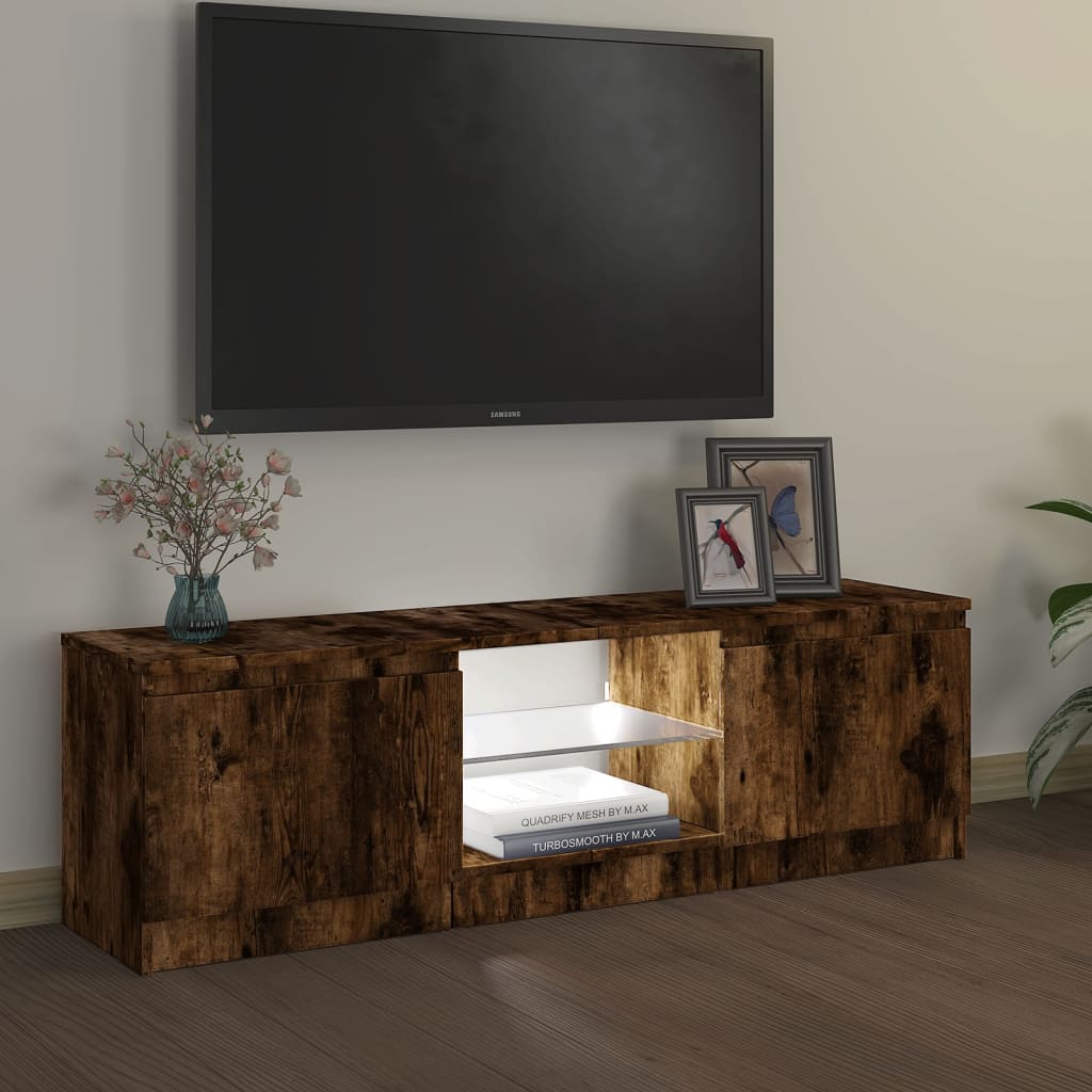 TV cabinet with LED lights smoked oak 120x30x35.5 cm