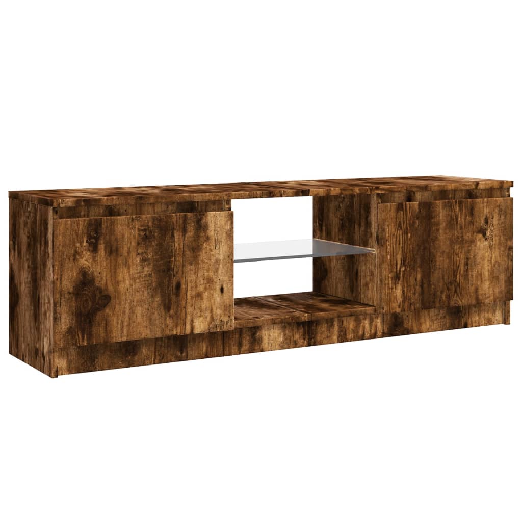 TV cabinet with LED lights smoked oak 120x30x35.5 cm