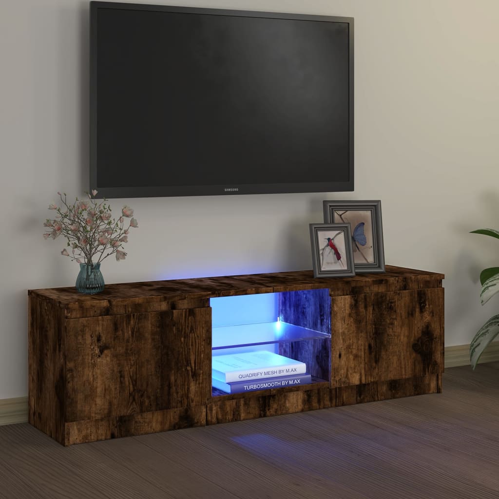 TV cabinet with LED lights smoked oak 120x30x35.5 cm