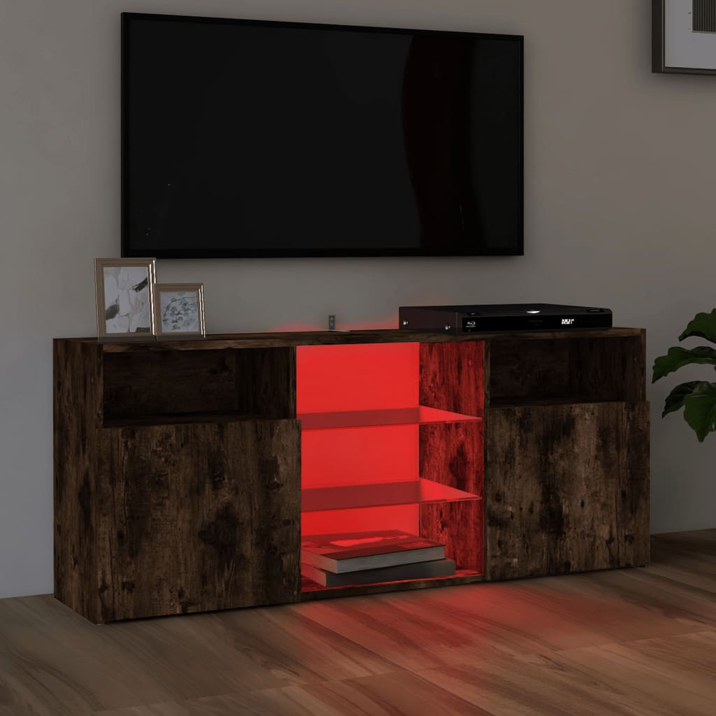TV cabinet with LED lights smoked oak 120x30x50 cm