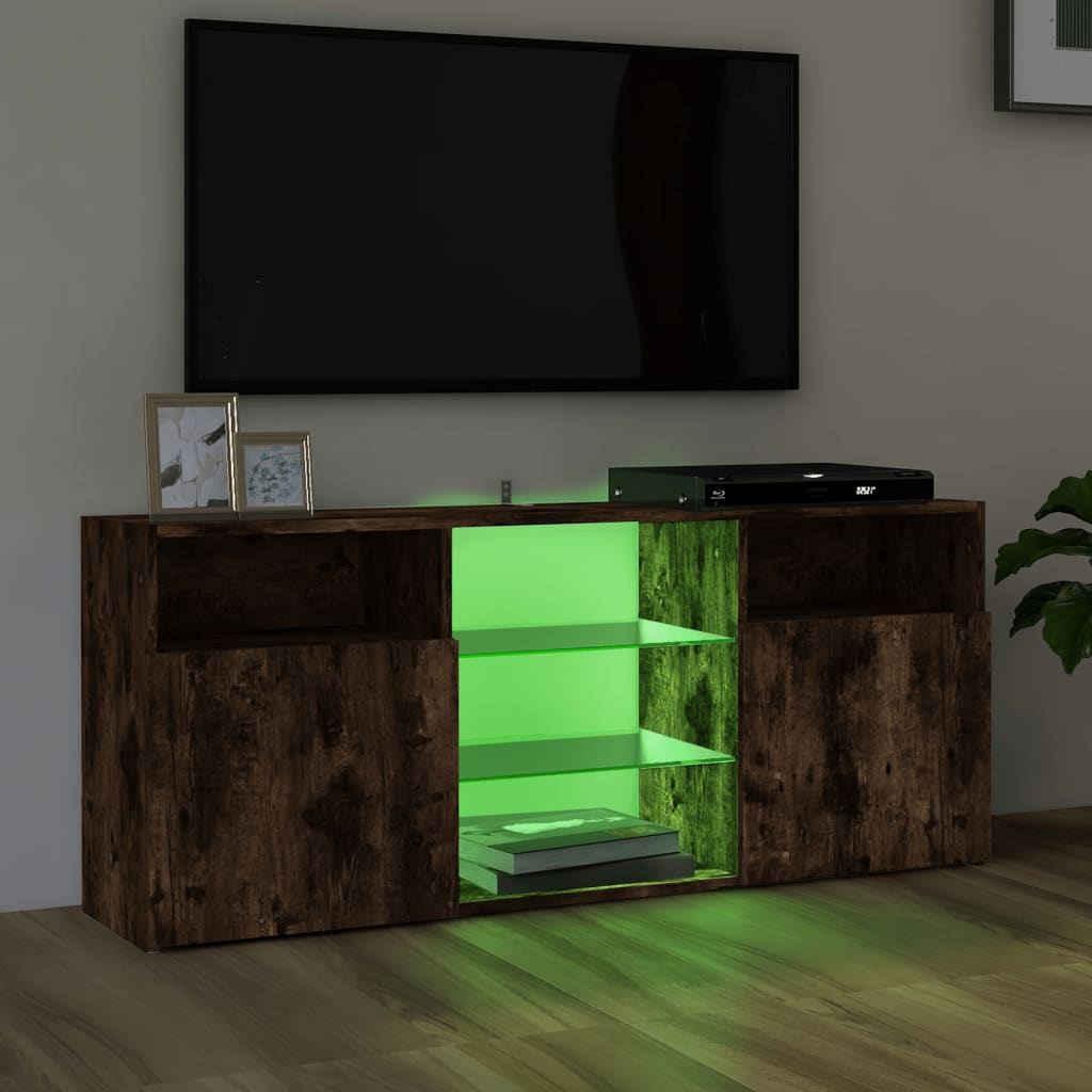 TV cabinet with LED lights smoked oak 120x30x50 cm