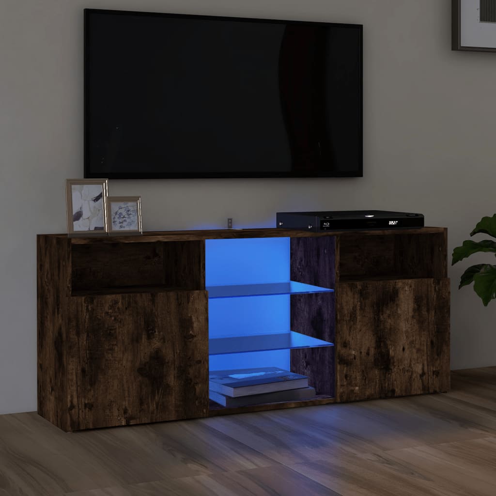 TV cabinet with LED lights smoked oak 120x30x50 cm