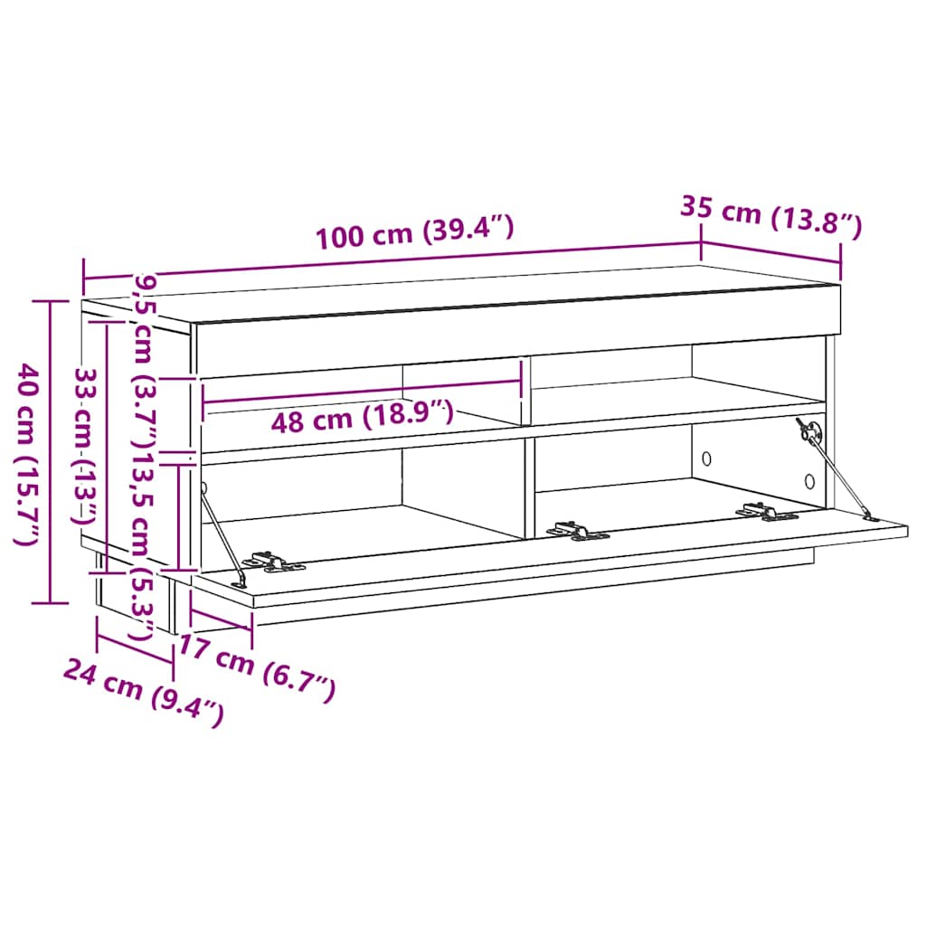 TV-Schrank mit LED-Leuchten Räuchereiche 100x35x40 cm