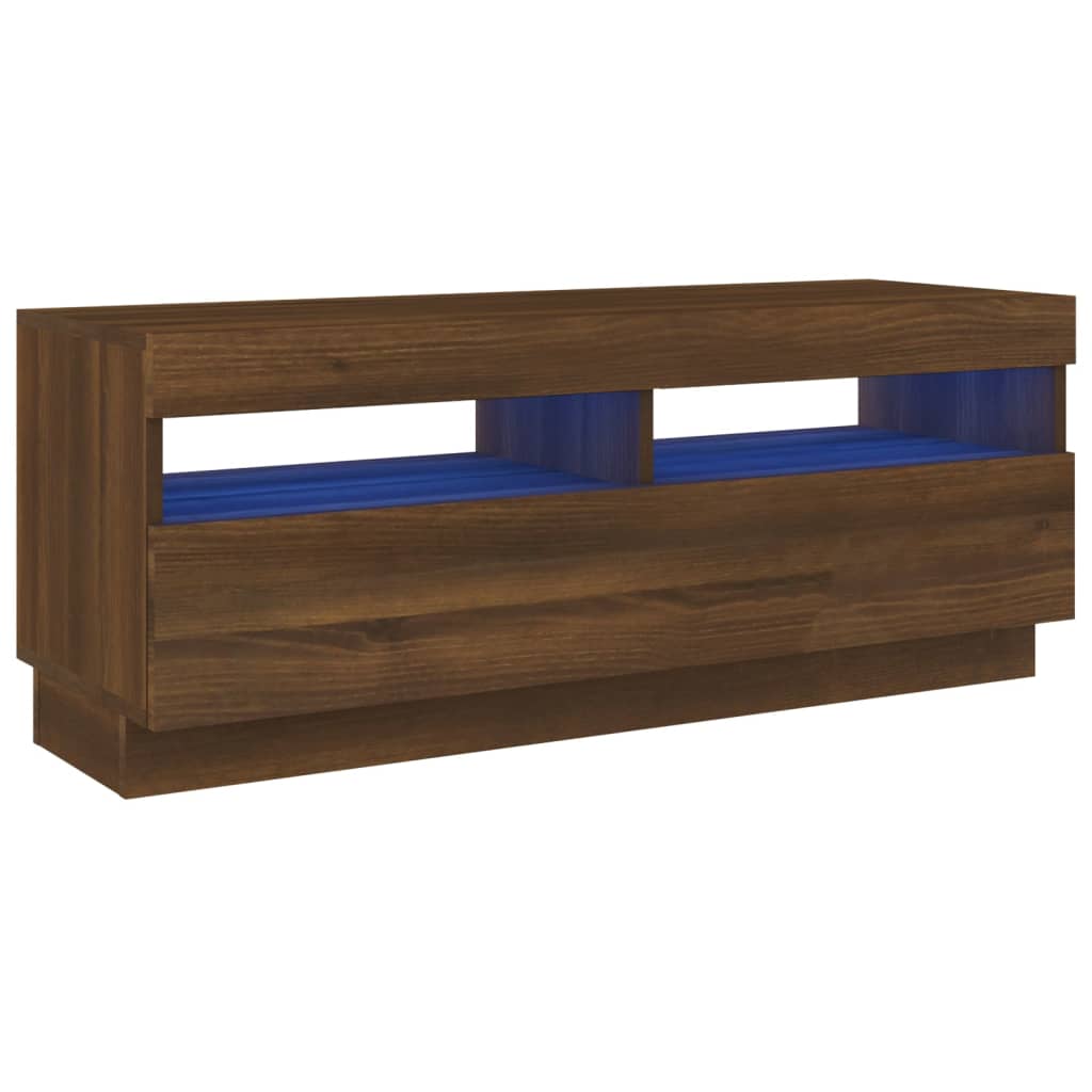 TV cabinet with LED lights brown oak look 100x35x40 cm