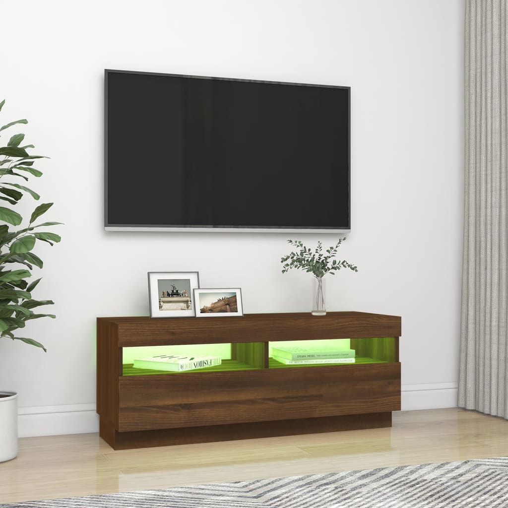 TV cabinet with LED lights brown oak look 100x35x40 cm