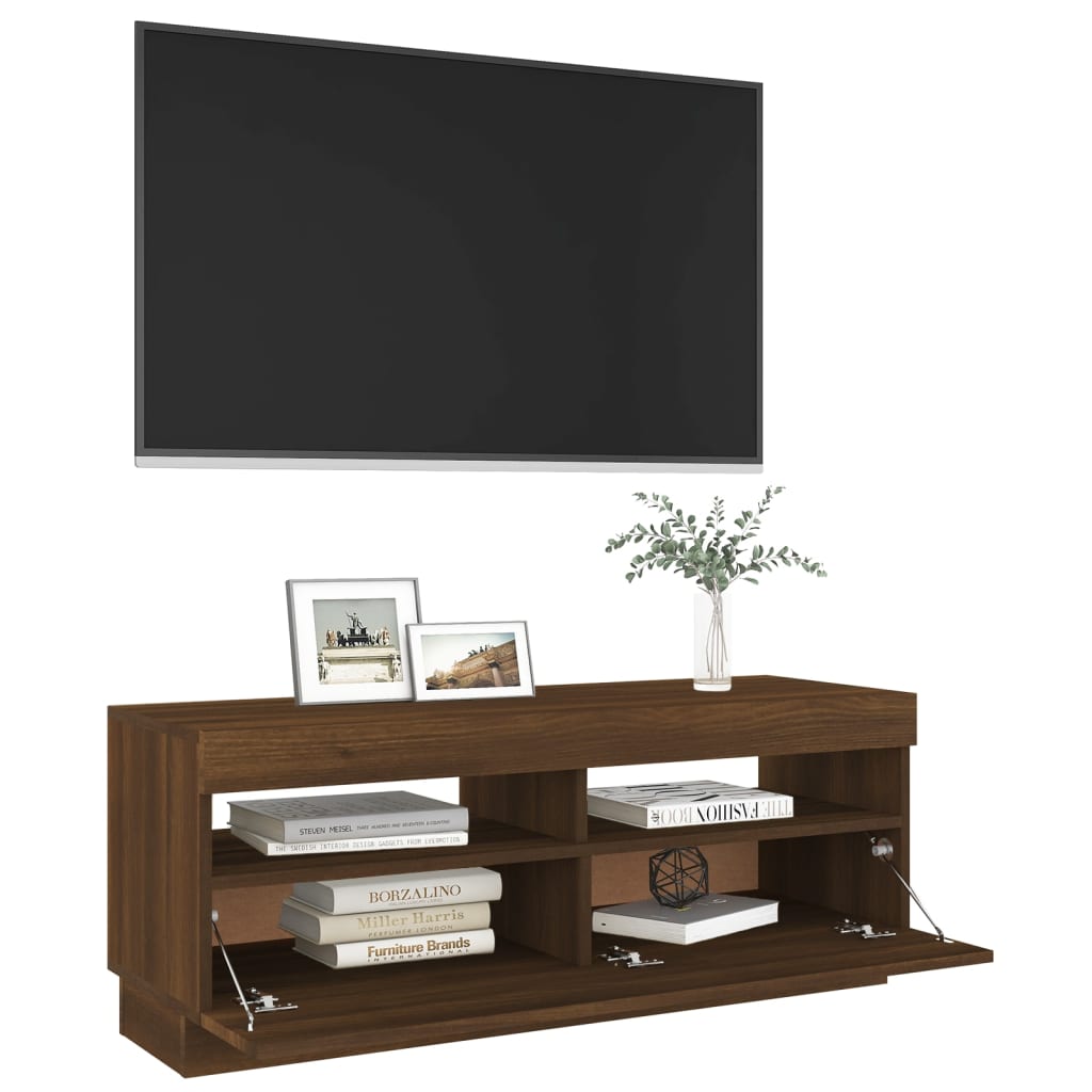 TV cabinet with LED lights brown oak look 100x35x40 cm