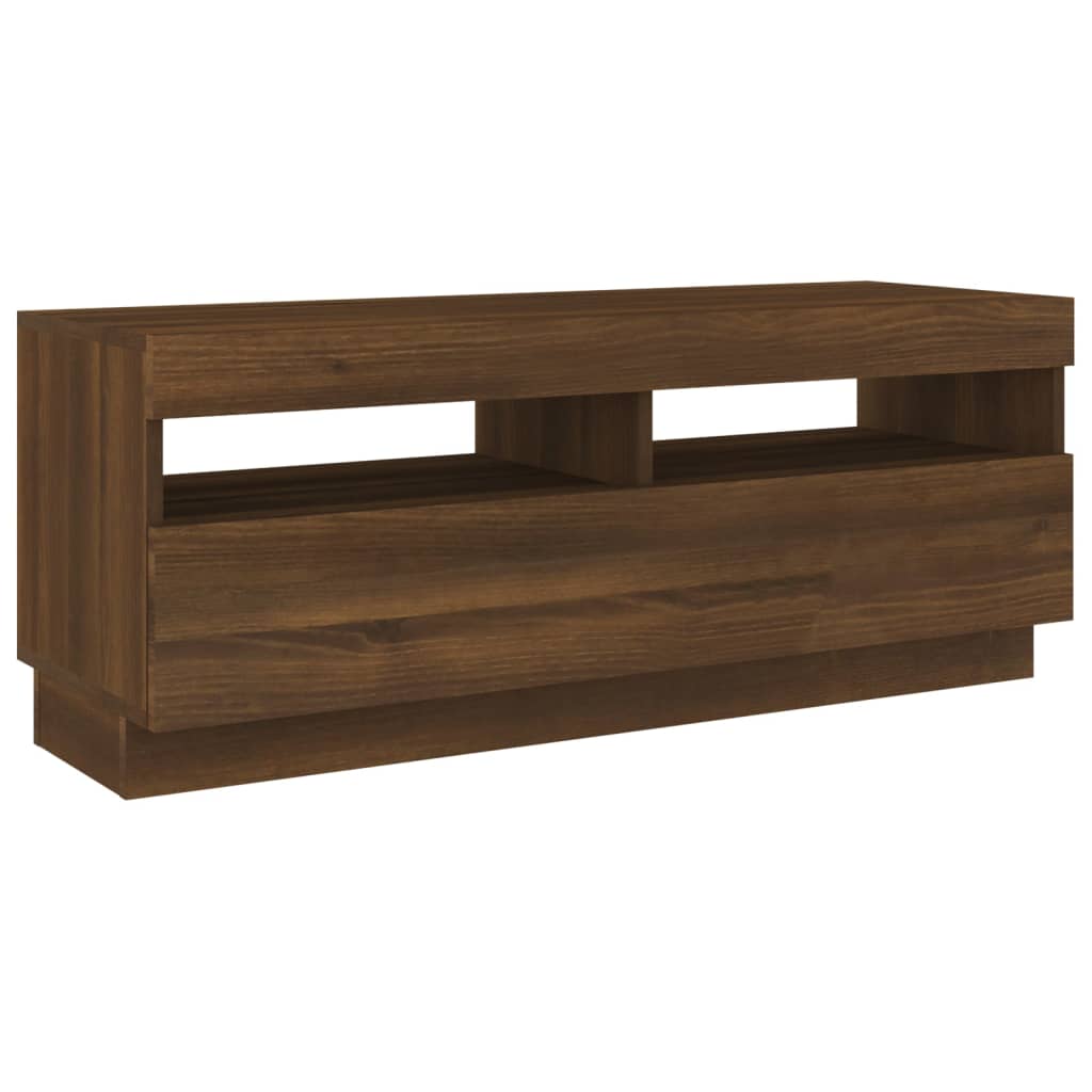 TV cabinet with LED lights brown oak look 100x35x40 cm