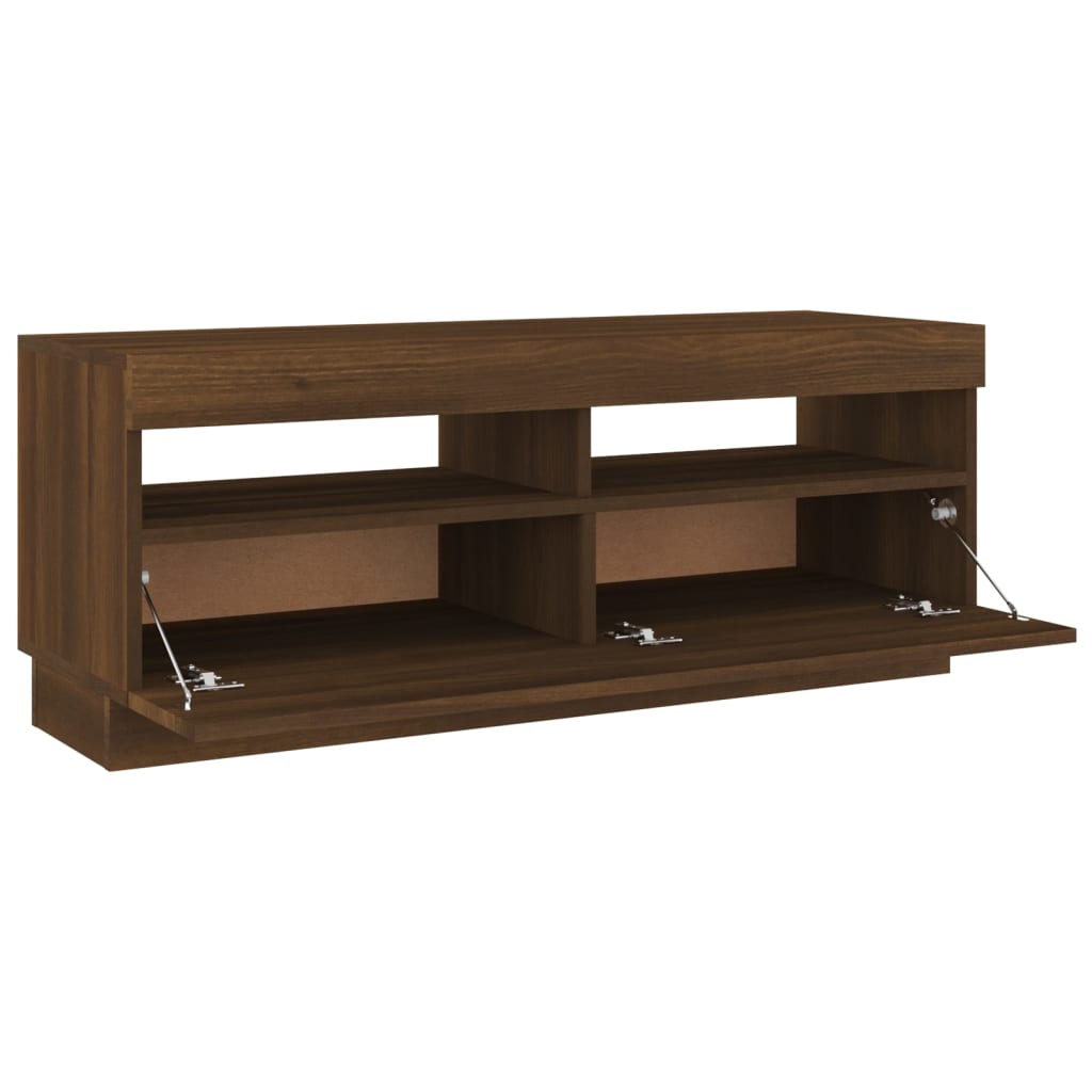 TV cabinet with LED lights brown oak look 100x35x40 cm