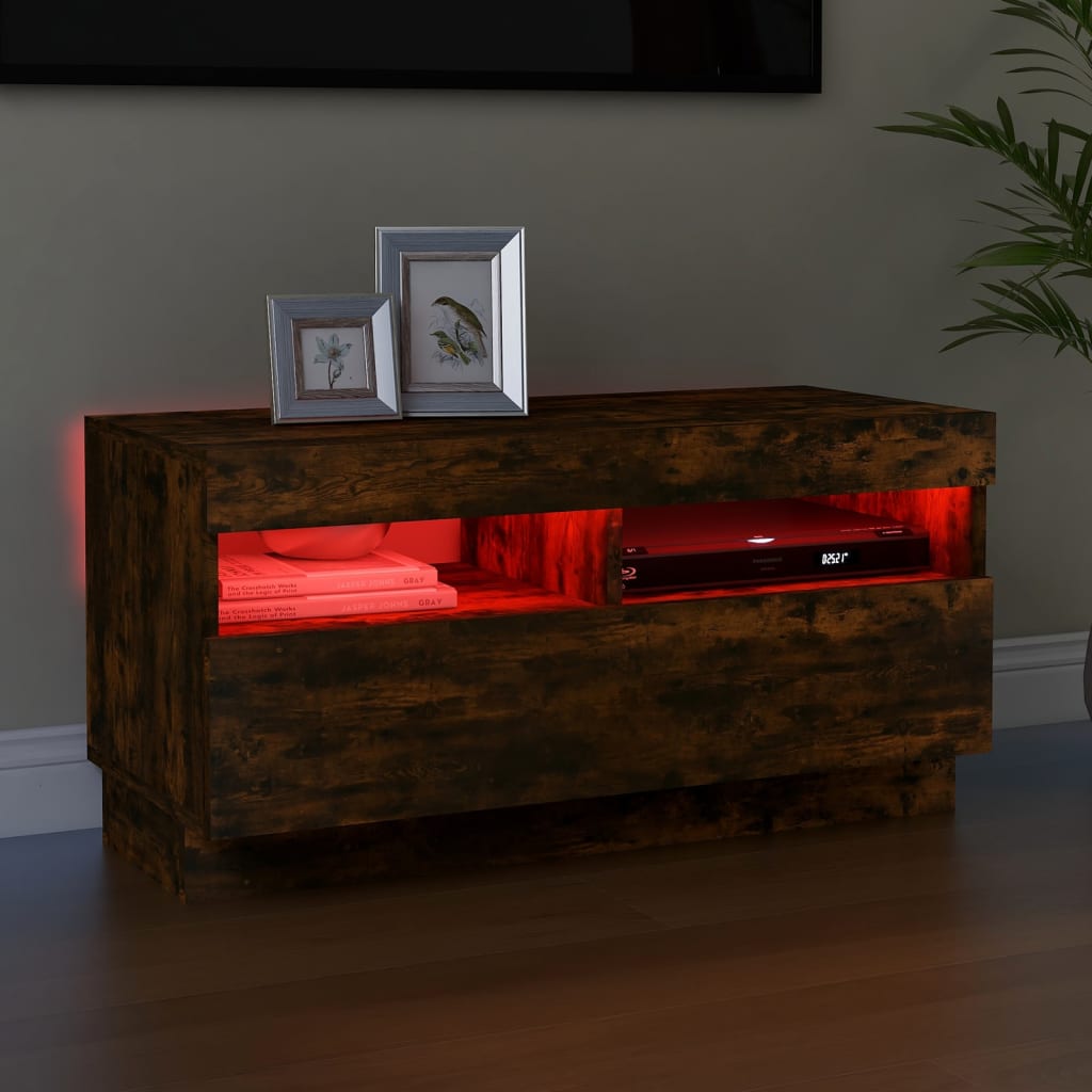 TV cabinet with LED lights smoked oak 80x35x40 cm