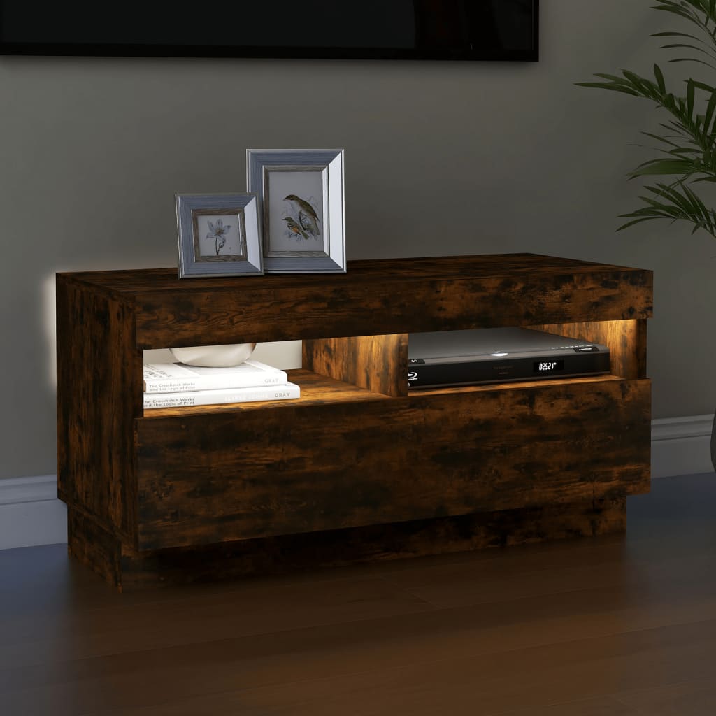 TV cabinet with LED lights smoked oak 80x35x40 cm