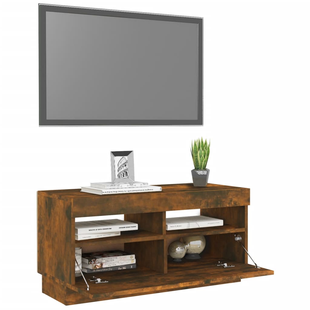 TV cabinet with LED lights smoked oak 80x35x40 cm