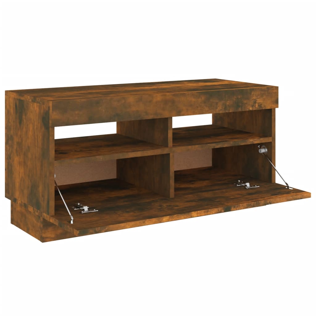TV cabinet with LED lights smoked oak 80x35x40 cm