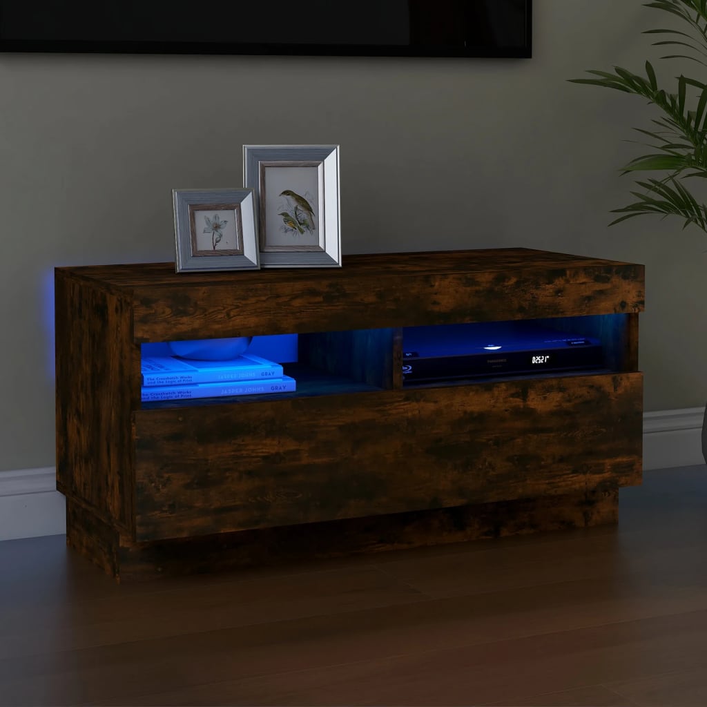 TV cabinet with LED lights smoked oak 80x35x40 cm