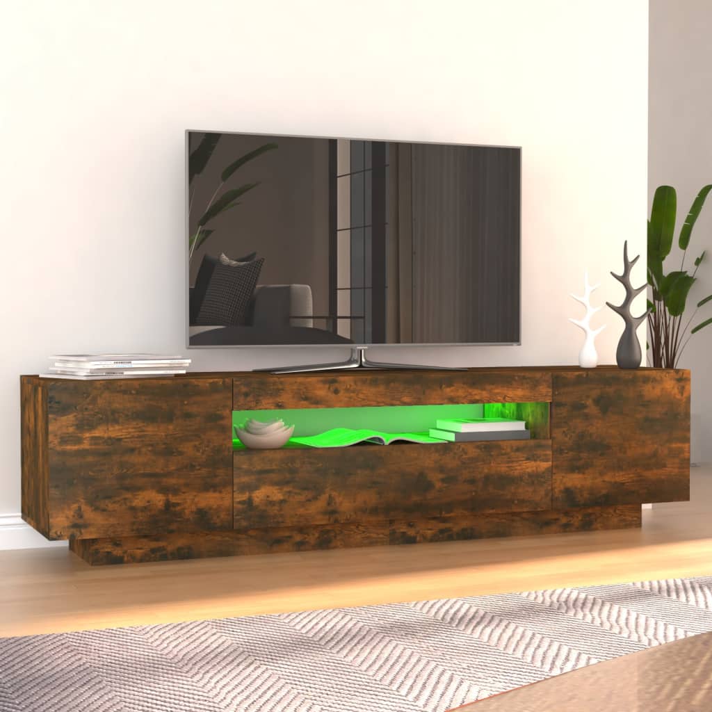 TV cabinet with LED lights smoked oak 160x35x40 cm