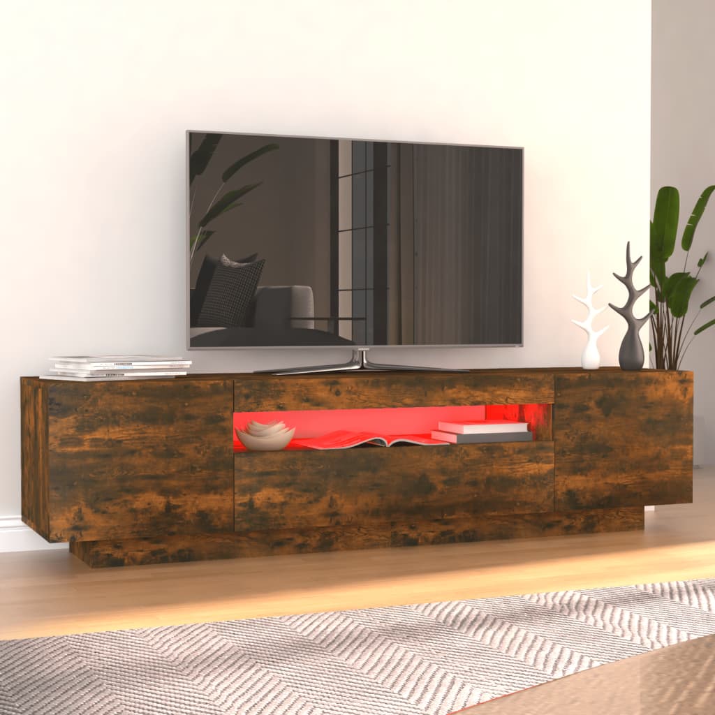 TV cabinet with LED lights smoked oak 160x35x40 cm
