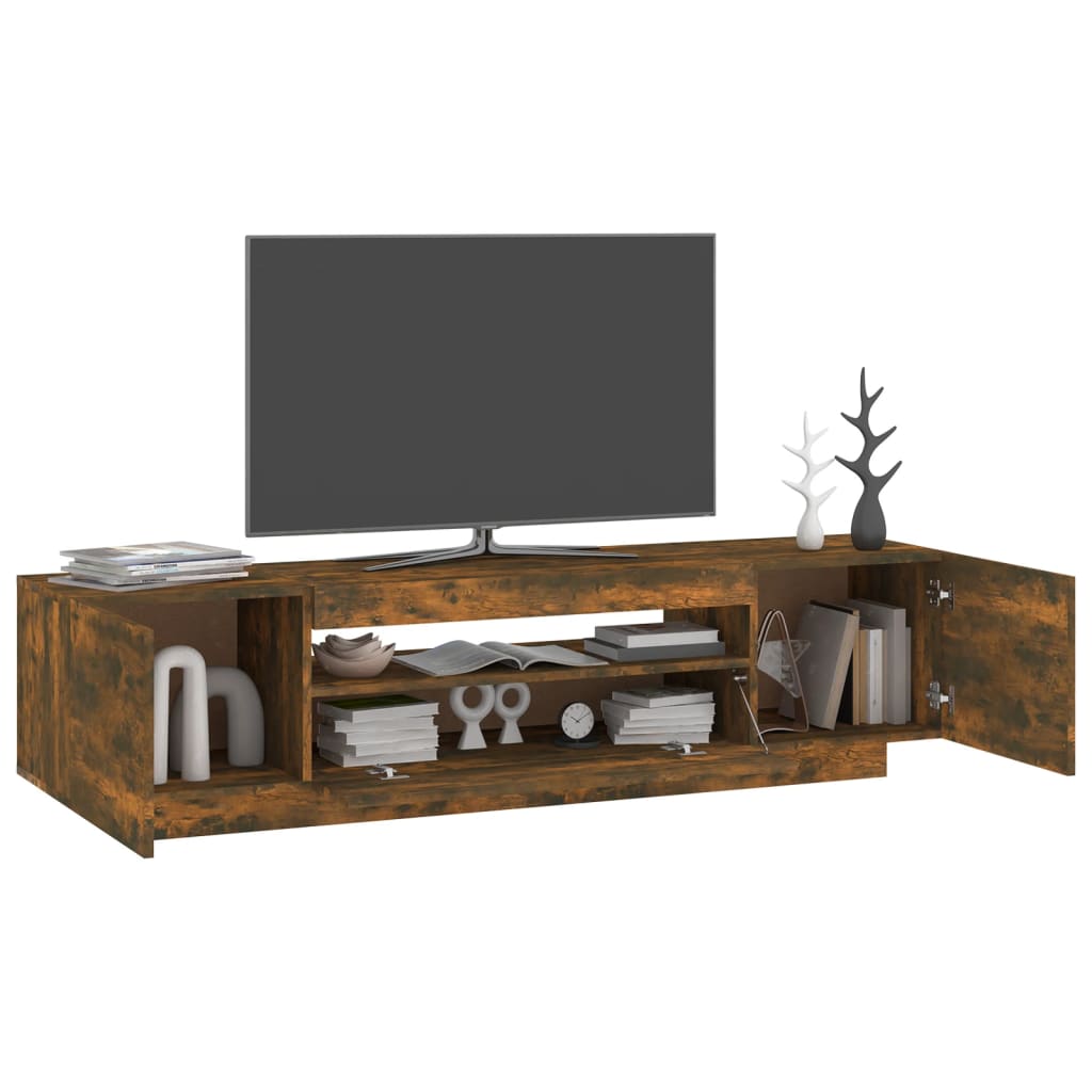 TV cabinet with LED lights smoked oak 160x35x40 cm